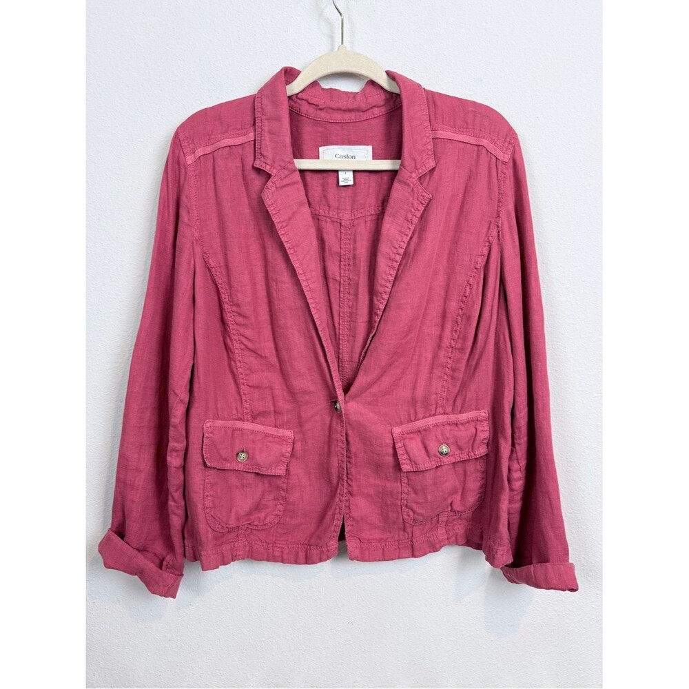 Caslon Red Washed Linen Button-Front Blazer Jacket L